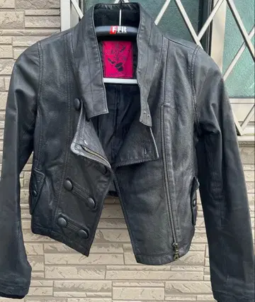 여성용 가죽 더블 브레스트 자켓 블랙