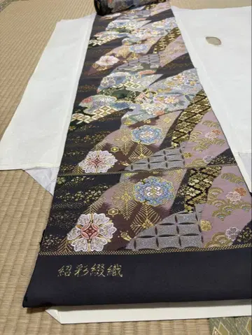 미사용 새상품 오비 옷감 롯츠 아야츠즈리 후쿠로 오비 블랙 금