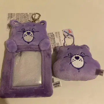 케어베어 교통카드 지갑 소품함 키링 세트 보라색