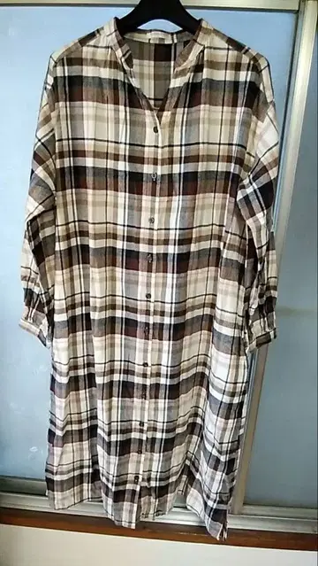 체크 무늬 롱 셔츠 긴팔