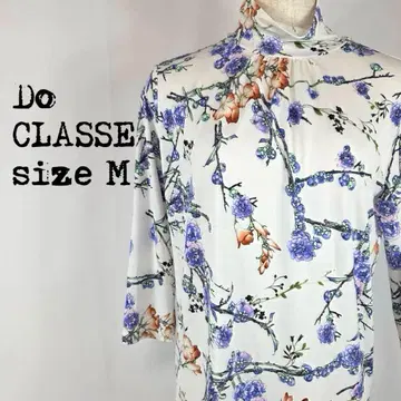 두클라쎄 꽃무늬 하이넥 티셔츠 블라우스 0494