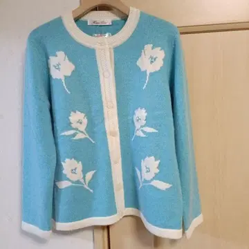 스카이블루 꽃무늬 캐시미어 100% 가디건