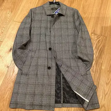 UNIVERSAL LANGUAGE 코트 그레이 체크 캐시미어 울