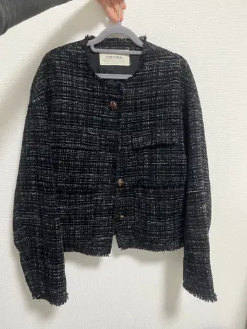 cocodeal 벨로아 트위드 숏 자켓 M 블랙