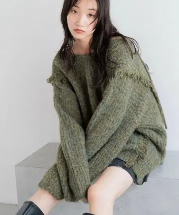 [미사용에 가까움] 로리즈팜 2WAY 프린지 멜란지 LS 그린