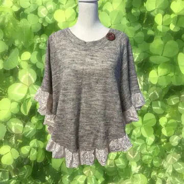 모리걸 페어리 그런지 00s 버튼 포함 그레이 레이스 프릴 판초