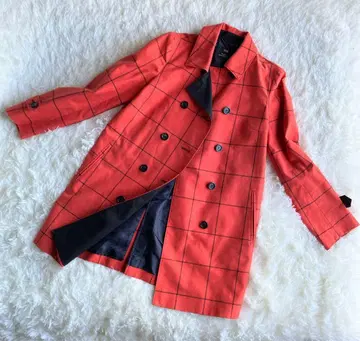 새상품급 23구 오렌지 체크 무늬 트렌치코트 32