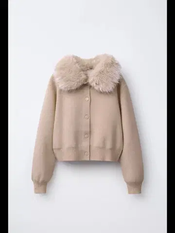 ZARA 인조 모피 카라 탈부착 가능 니트 자켓 베이지