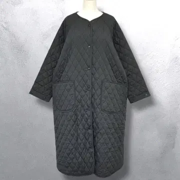 Libra Cue 리브라큐 노카라 퀼팅 코트 블랙 롱