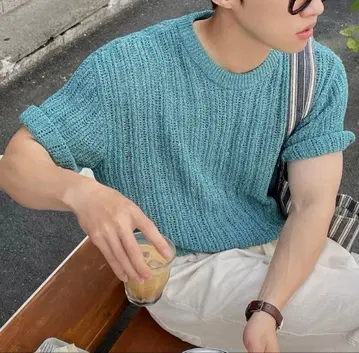 숏 슬리브 니트 한국 스타일 상의 반팔