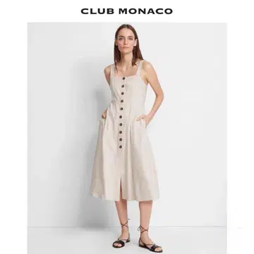 CLUB MONACO 린넨코튼 버튼 미디 원피스