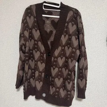 브라운 하트 무늬 니트 가디건