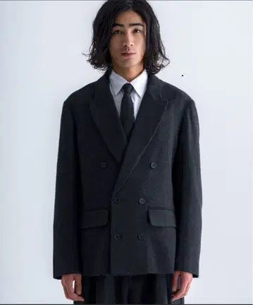 SINSS 트위드 더블 테일러드 자켓 차콜 L 미사용