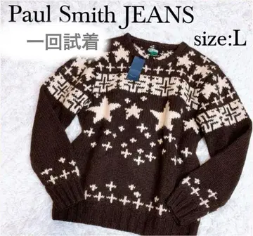 1회 시착 폴스미스 남성용 니트 두툼한 울 100% 별 패턴 십자가