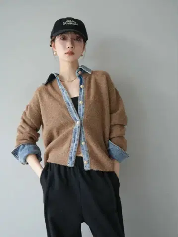 Lumier 데님 옷깃 버튼 니트 가디건 가디건 데님 Lumier