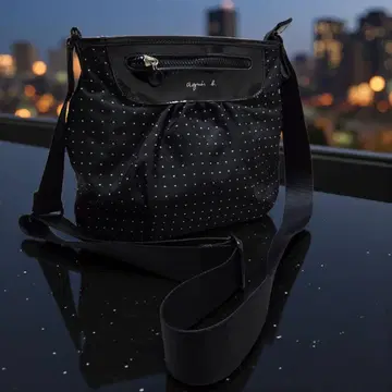 아네스베 보야주 숄더백 라메 도트 무늬 블랙 나일론