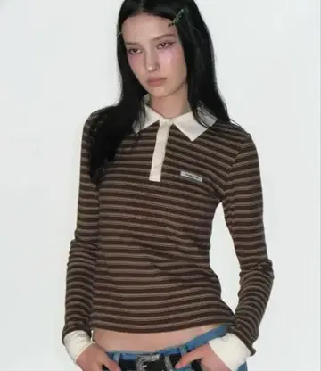 CRANK 스트라이프 긴팔 피케 셔츠