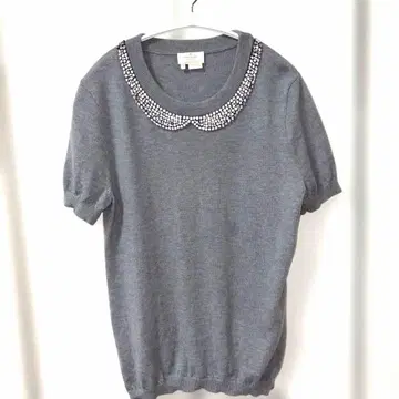 케이트 스페이드 그레이 반팔 니트 M 비쥬 포함 하자 있음