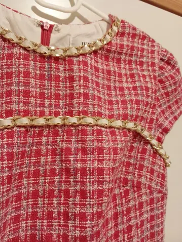 핑크 레드 체크 무늬 미니 원피스