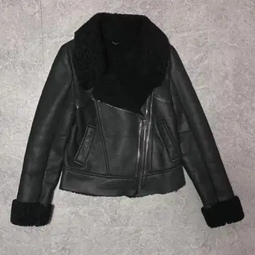 새상품급 더블 라이더 자켓 천연 가죽 한국제 무스탕 블랙 M