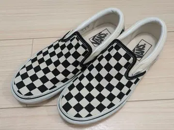 VANS 체커 패턴 슬립온 24cm 화이트 블랙