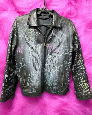 리메이크 페인트 가죽 자켓 아트 y2k 숏 기장