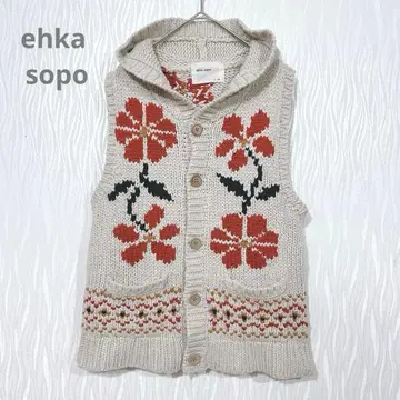 ehka sopo 에카 소포 꽃무늬 후드 부착 니트 베스트 내추럴