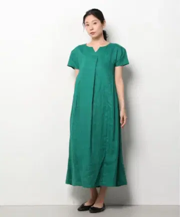 레이빔즈 워셔블 린넨 100% 백턱 키넥 원피스 그린