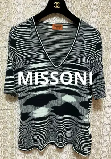 MISSONI V넥 반팔 니트 블랙 그레이 화이트