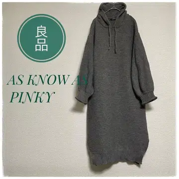[아즈노즈 핑키] 니트 원피스 후드 부착 루즈핏