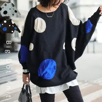 안티카 빅 도트 돌먼 니트 블랙