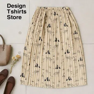 그라니프 동물 패턴 애니멀 무늬 플리츠 롱 스커트 베이지