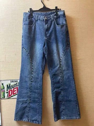 스터드 와이드 플레어 데님