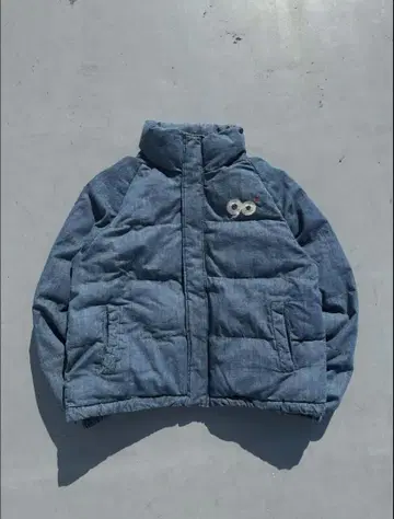 9090 로고 퍼퍼 자켓 다운 자켓 블루