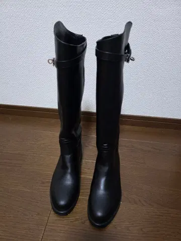 가죽 블랙 롱 부츠 버클 포함 24cm