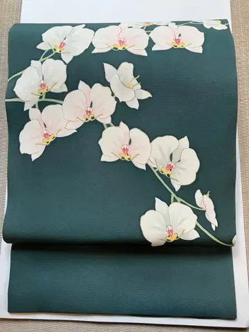 미츠코시 긴세이 나고야 오비 다크 그린 난 패턴