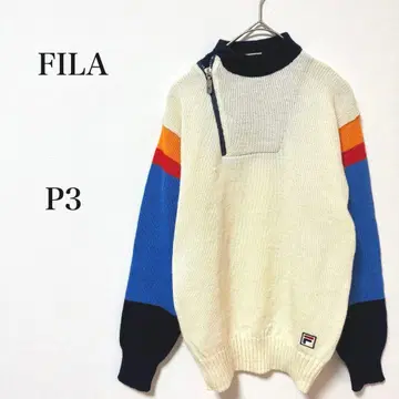 휠라 하프 지퍼 스웨터 작은 사이즈 크림 오렌지 레드 블루