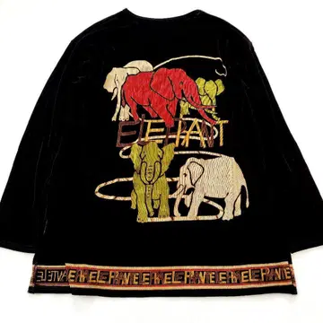 코끼리 패턴 스트레치 티셔츠 긴팔T셔츠 엘리펀트 블랙 저지