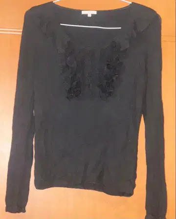 투 비 시크 실크 캐시미어 프릴 긴팔 니트탑 블랙 II M 새상품급