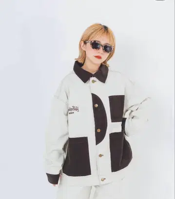 코듀로이 패치 데님 재킷 아이보리