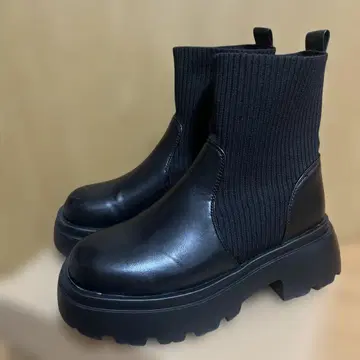 니트 리브 삭스 부츠 통굽 사이드 고어 부츠 블랙 23.5