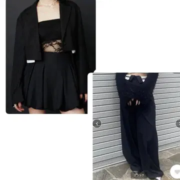 EVRIS 셋업 자켓 와이드 팬츠 블랙