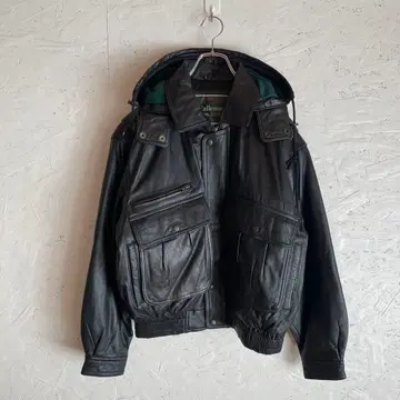 구제 의류 80s 90s 빈티지 후드 부착 A-2형 가죽 자켓 블루종