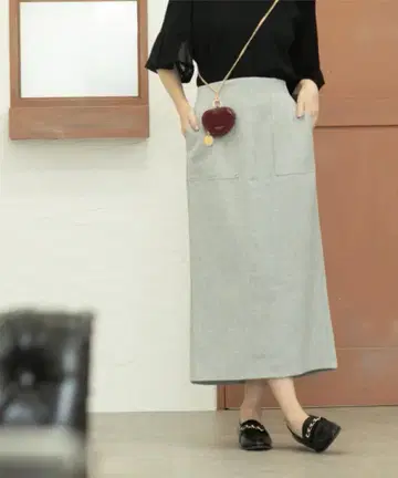 미사용 새상품 미인백화 게재 그레이 롱 스커트 [세탁기 사용 가능]