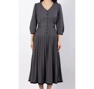 [ Rirandture ] 배색 플리츠 레이디 원피스 그레이 7부 소매