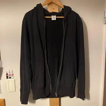 LOOPWHEELER 블랙 후드티 풀 집업