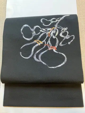 블랙 베이스 표주박 무늬 후쿠로 오비