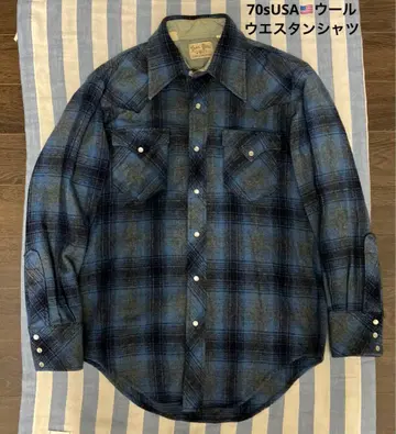 레어 70'S TRAIL BOSS 옴브레 체크 울 웨스턴 셔츠
