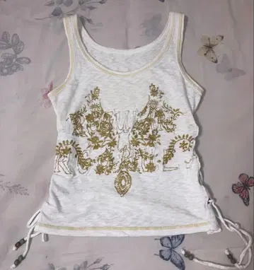 y2k 스타일 화이트 탱크탑, 빈티지