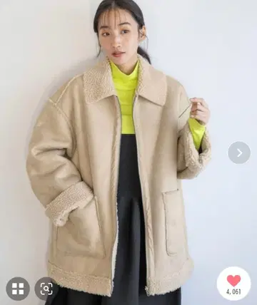 LOWRYS FARM 리버서블 보아 ZIP 블루종 베이지 프리